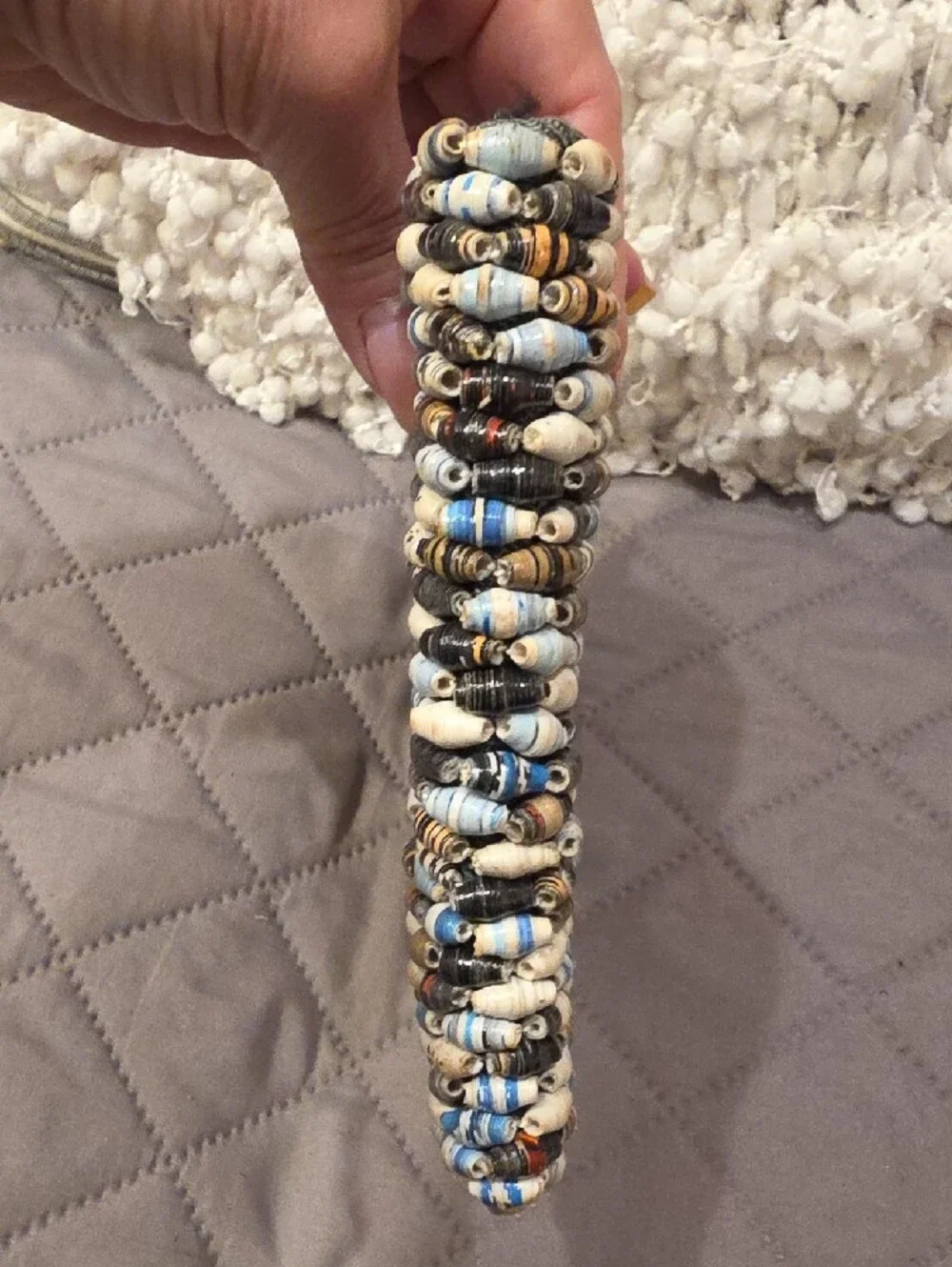 Handmade Paper Beaded Wristlet Clutch in Neutral, Brown & Blue - Picture 7 of 15